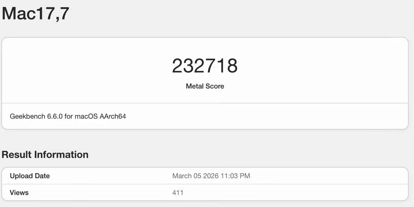 M5 Max芯片款16英寸MacBook Pro现身Geekbench 跑分刷新性能纪录